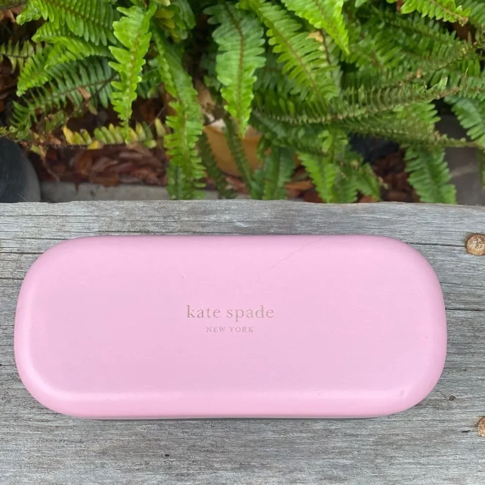 Kate Spade Pink & Green Oval Sunglasses Case. Hello Sunshine Inscription Summer